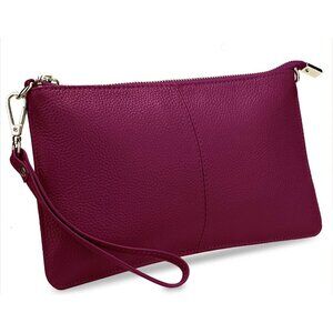 RFID Blocking Burgundy Chain Wristlet Purse Women Small Clutch Zipper Pockets